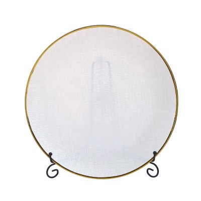 Clear Embossed Glass Charger 13 Inch Dinner Plate with Gold Rim Edge for Wedding Party Hotel Home