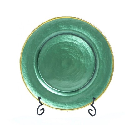 Tableware Round Gold Rim Green Glass Charger Plates