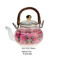 pink gold painted beautiful glass tea pot with handle