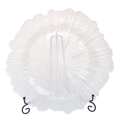 unique flower shape Clear Glass Charger 13 Inch Dinner Plate with irregular rim