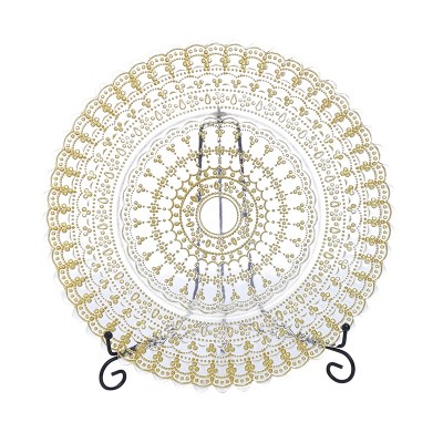 luxurious beautiful elegant glass charger plates with classic gold royal style pattern for wedding party hotel